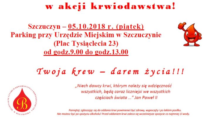 PAŹDZIERNIKOWA AKCJA KRWIODAWSTWA W SZCZUCZYNIE