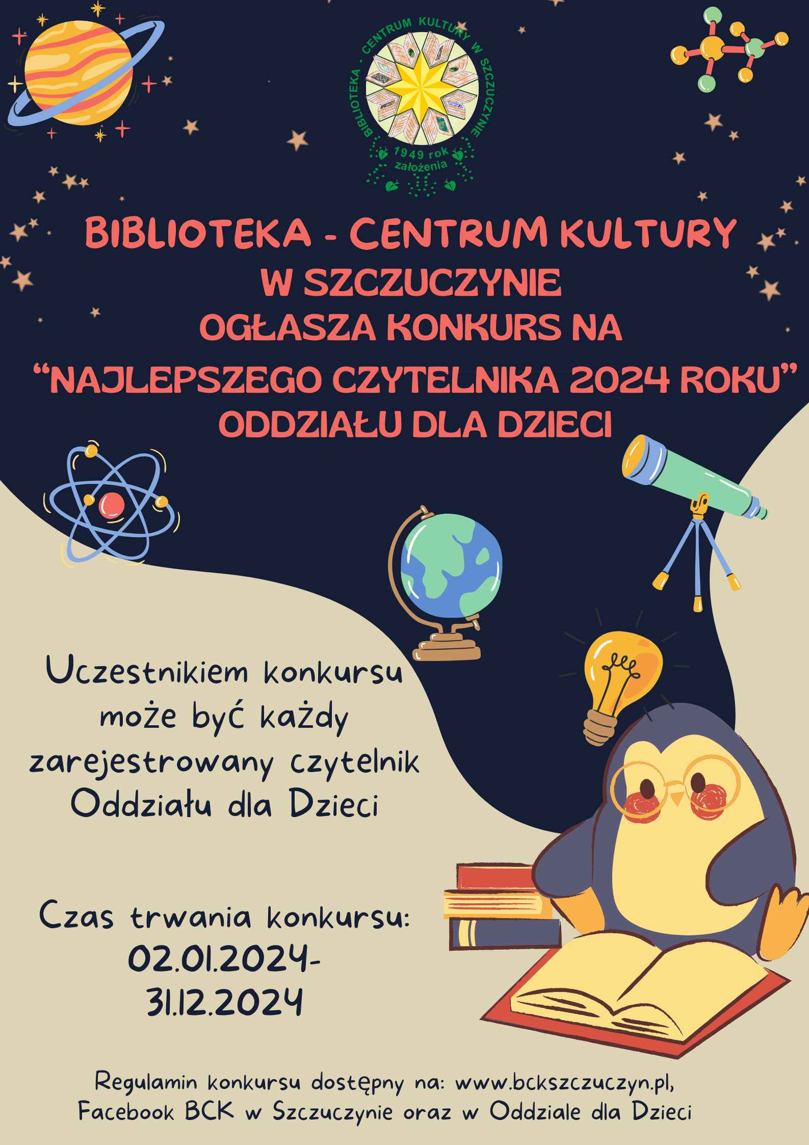 „NAJLEPSZY CZYTELNIK 2024 ROKU”ODDZIAŁU DLA DZIECI