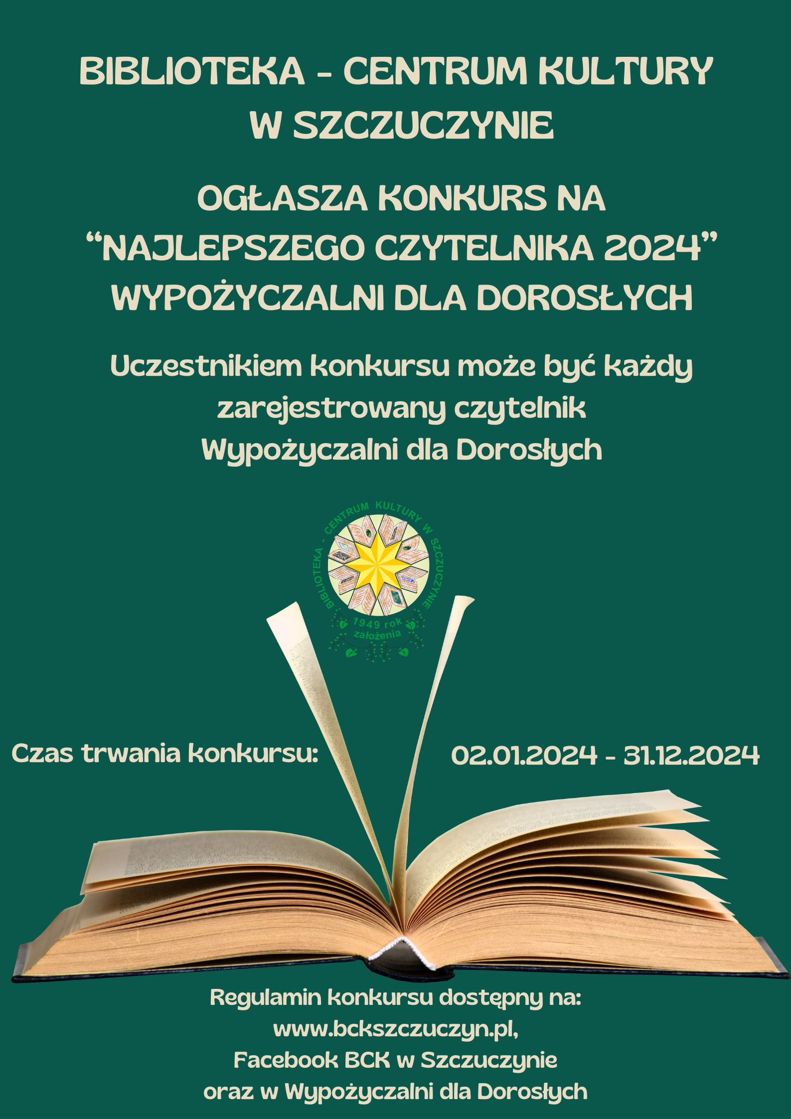 „NAJLEPSZY CZYTELNIK 2024 ROKU” WYPOŻYCZALNI DLA DOROSŁYCH